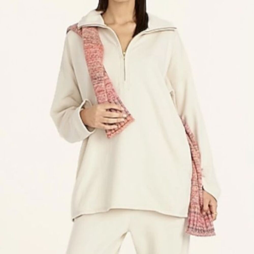 J. Crew University Long Half Zip Tunic Sweatshirt Long Sleeve Cotton Cream Top M